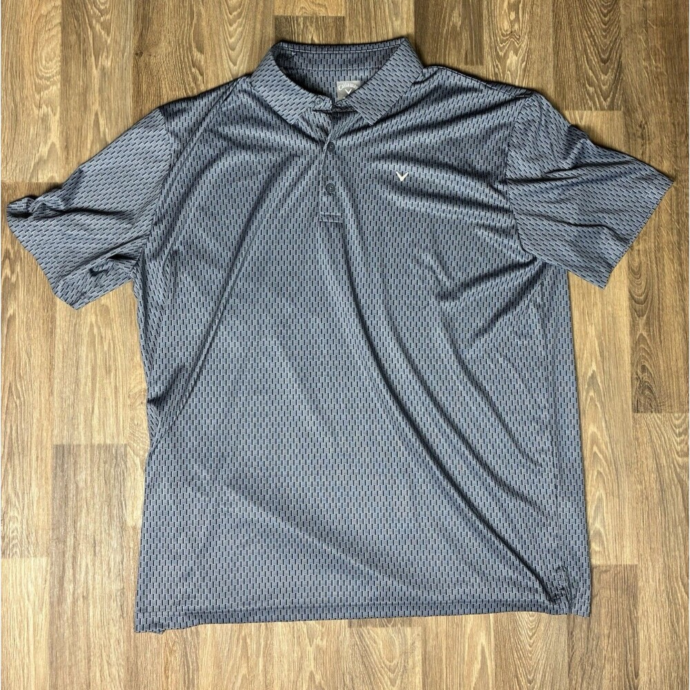 Callaway Opti-Dri Mens XL Gray W/Black Squares Golf Polo Shirt